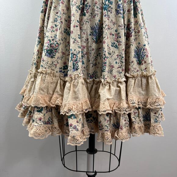 VTG Womens Victorian Style Ruffle Lace Floral Short Sleeve Tiered Lolita Dress S - Picture 3 of 7